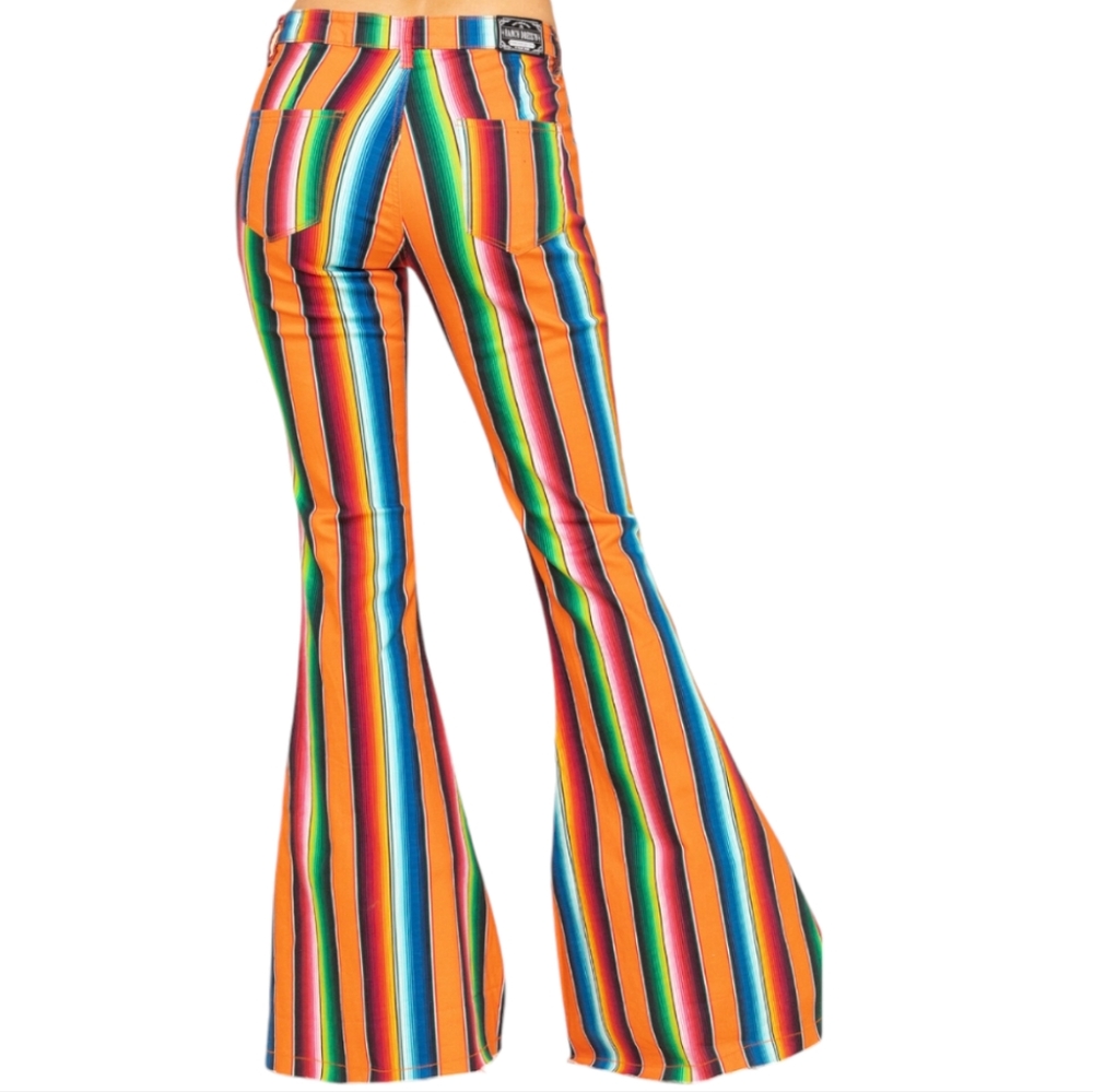 RANCH DRESS'N Fallon Taylor "Orange Serape" super flare cowgirl jeans sz 16 EUC